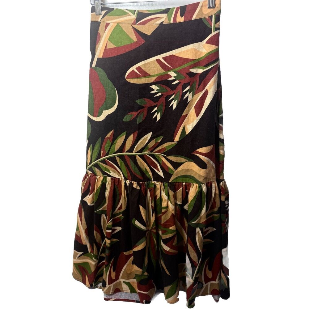 House of Harlow 1960 Skirt Womens XS Floral Print Midi Tiered Linen Coconut Girl